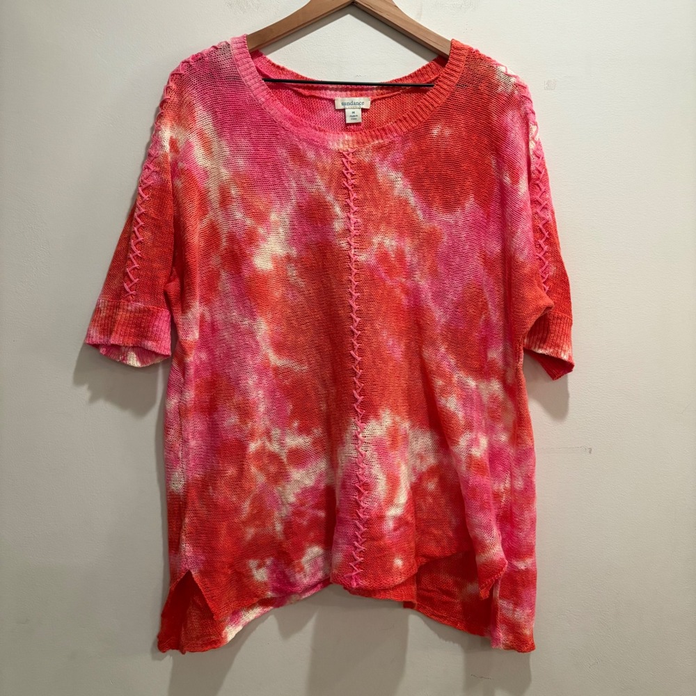 Sundance Zenia Sweater Tie Dye Knit Top Orange Pink Ombre Short‎ Sleeve Beachy M